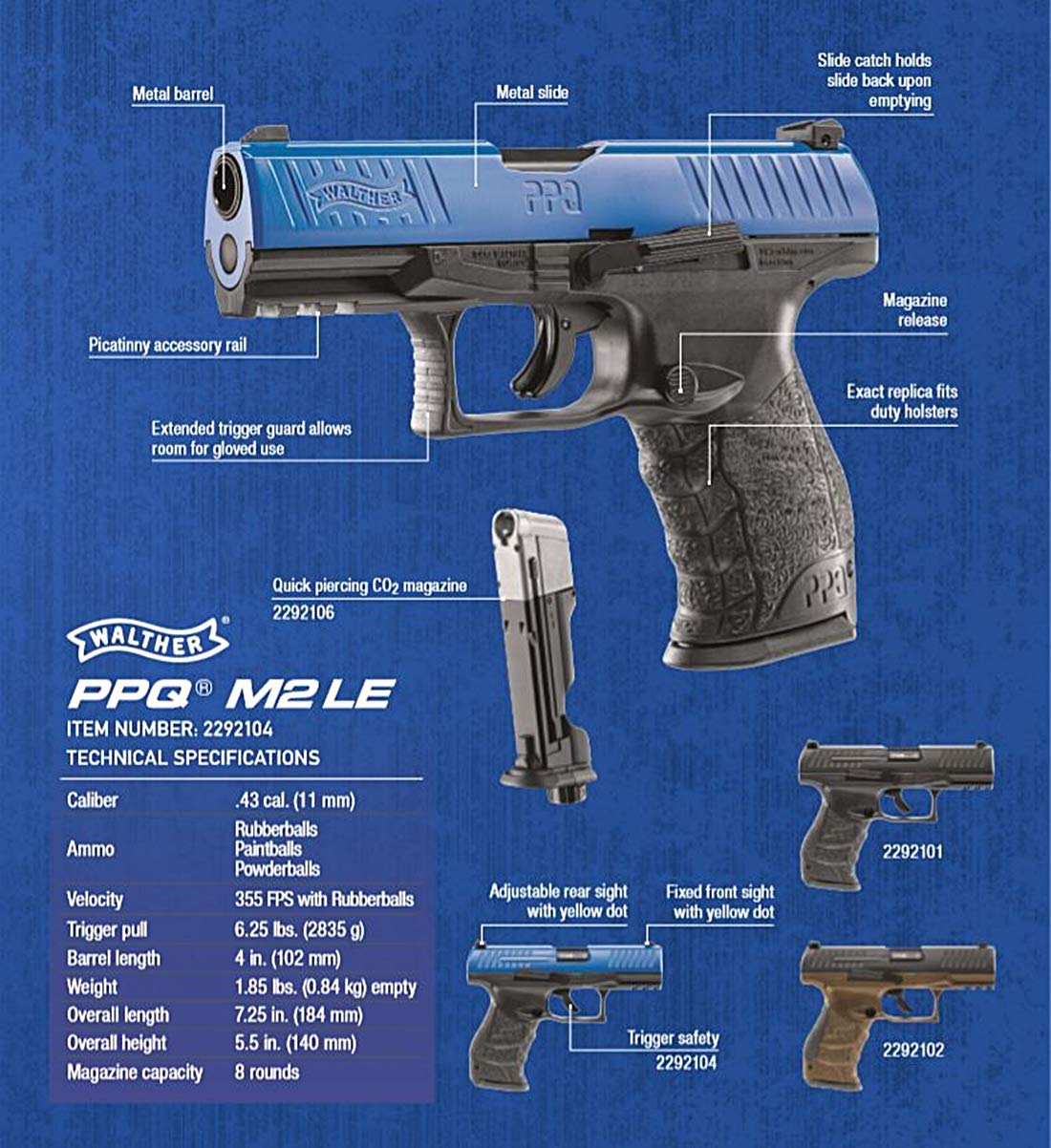 Umarex T4E Walther PPQ .43 Caliber Training Pistol Paintball Gun Marker
