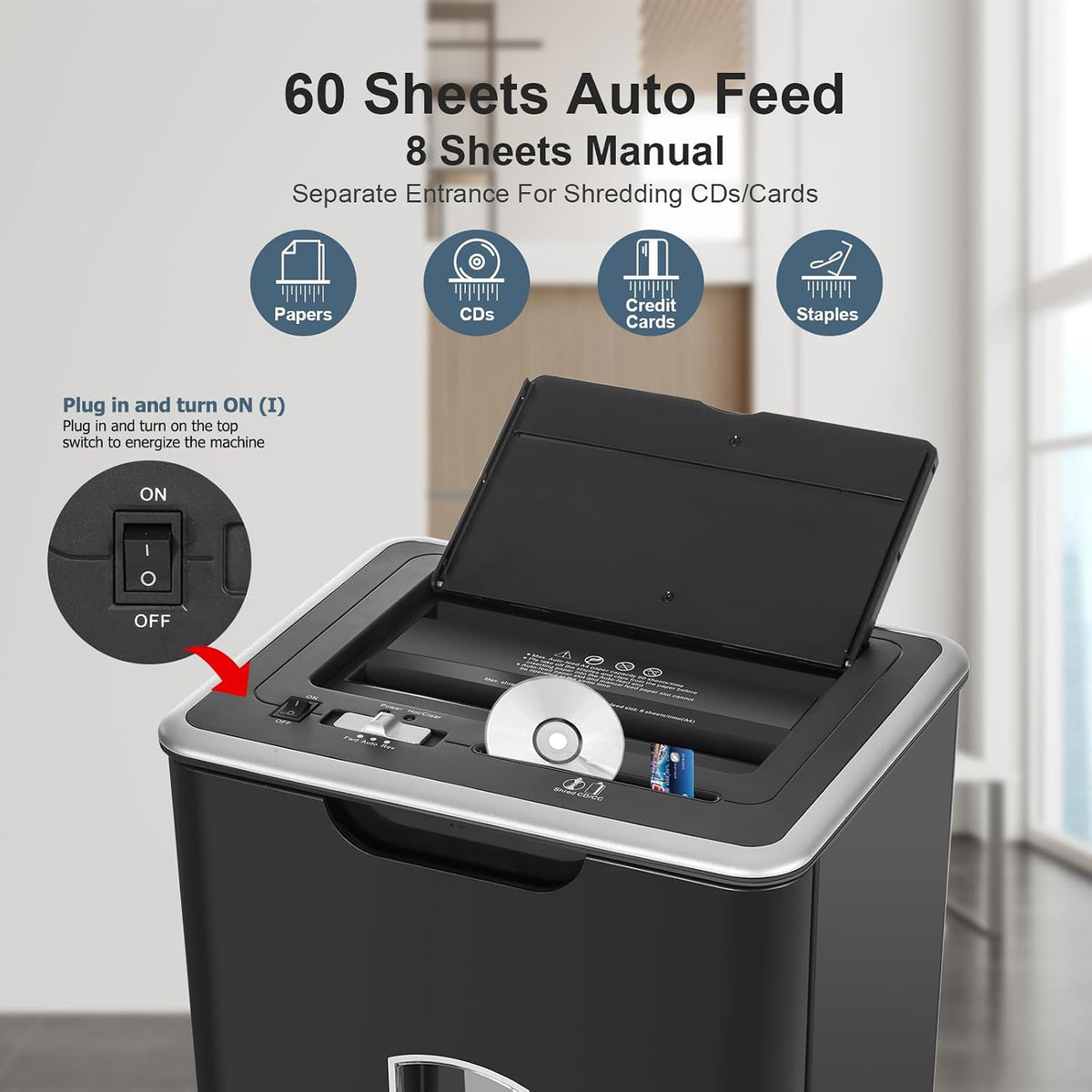Wingwise 60 Sheets Auto Feed Paper Shredder for Home Office