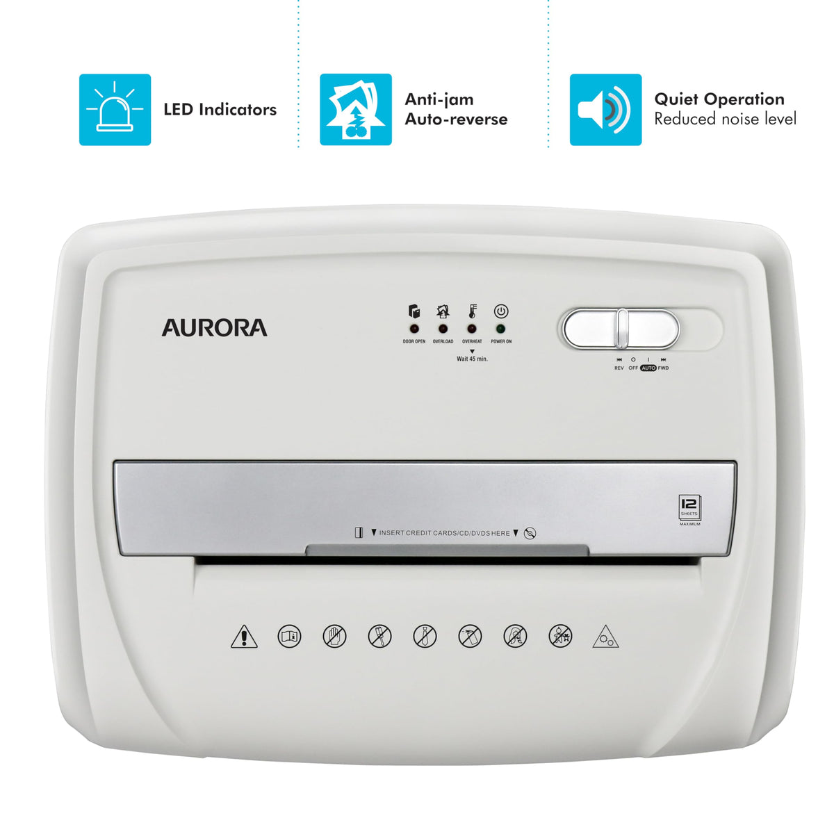 Aurora High-Security 8-Sheet Micro-Cut Paper, CD/DVD and Credit Card Shredder, White/Gray