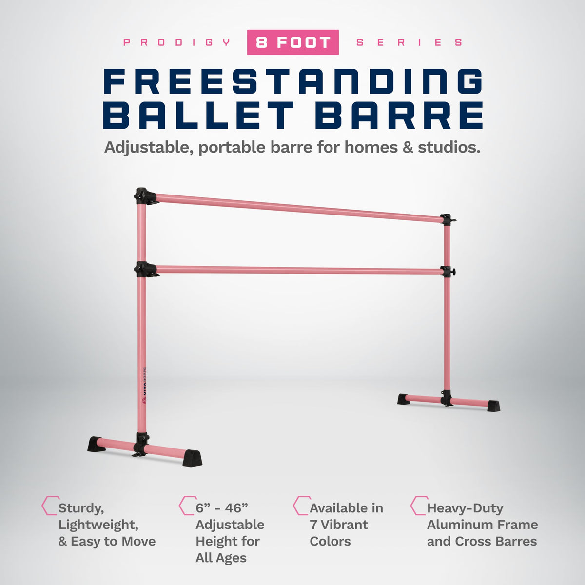 VITA Barre Portable Freestanding Double Ballet Barre, Prodigy, Aluminum | Adjustable Height, USA Made, Home or Gym Exercise Equipment for Kids & Adults | Dance, Fitness, Pilates