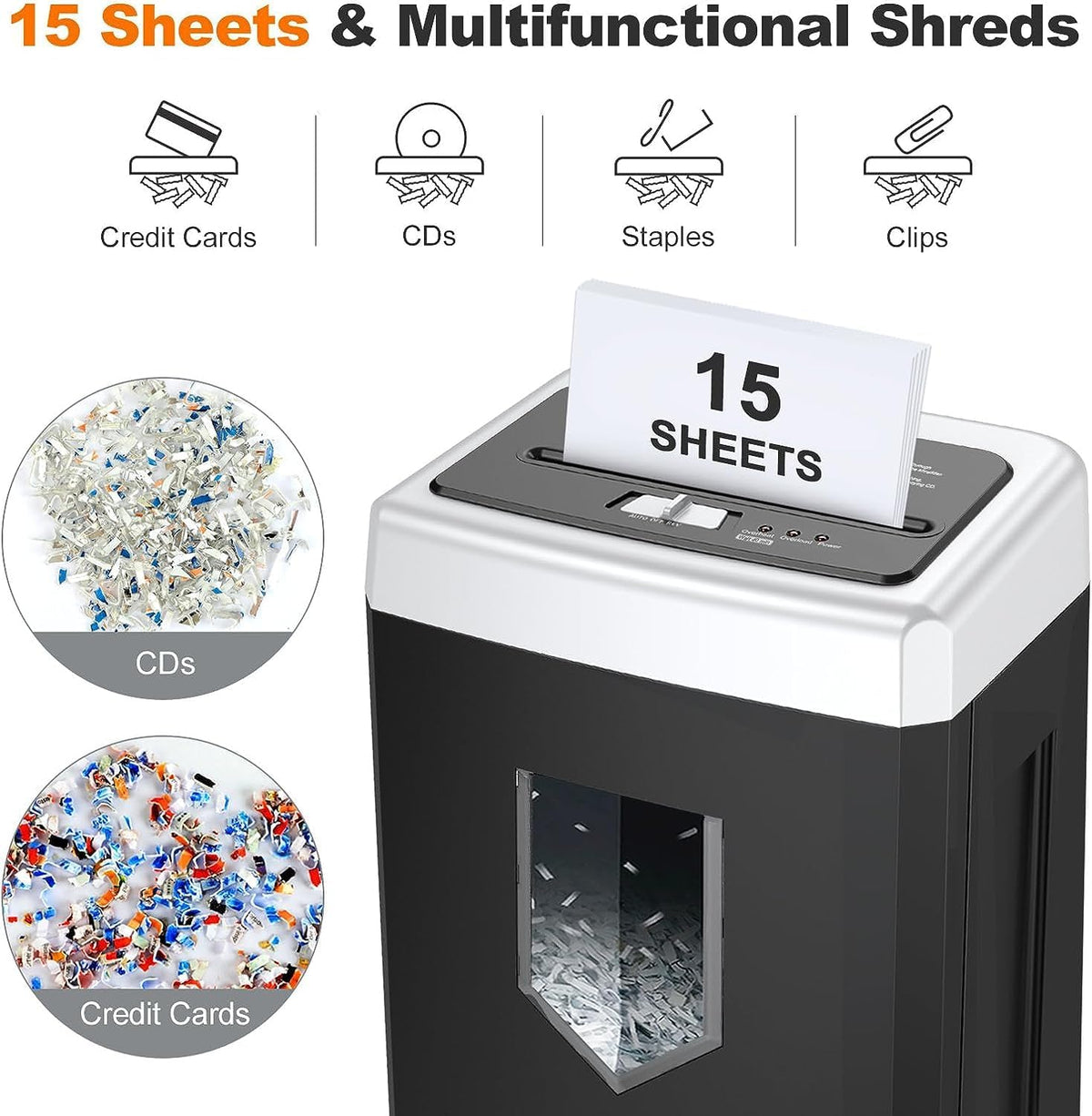 Bonsaii 15-Sheet Cross-Cut 40-Min Heavy Duty Paper Shredder for Home Office