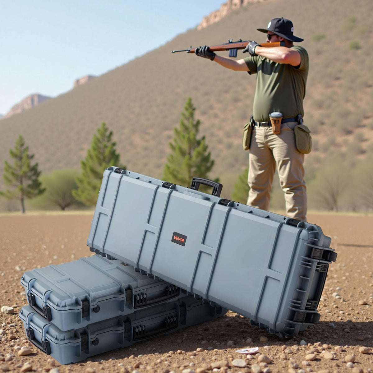 VEVOR Rifle Case, Rifle Hard Case with 4 Layers Fully-protective Foams, Lockable Hard Gun Case with Wheels, IP67 Waterproof & Crushproof, for Rifles or Shotguns