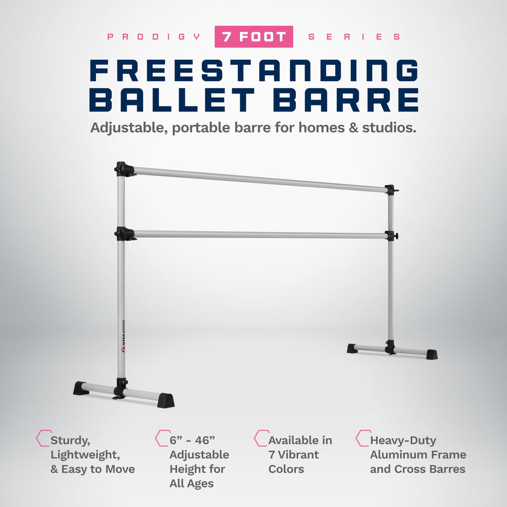 VITA Barre Portable Freestanding Double Ballet Barre, Prodigy, Aluminum | Adjustable Height, USA Made, Home or Gym Exercise Equipment for Kids & Adults | Dance, Fitness, Pilates
