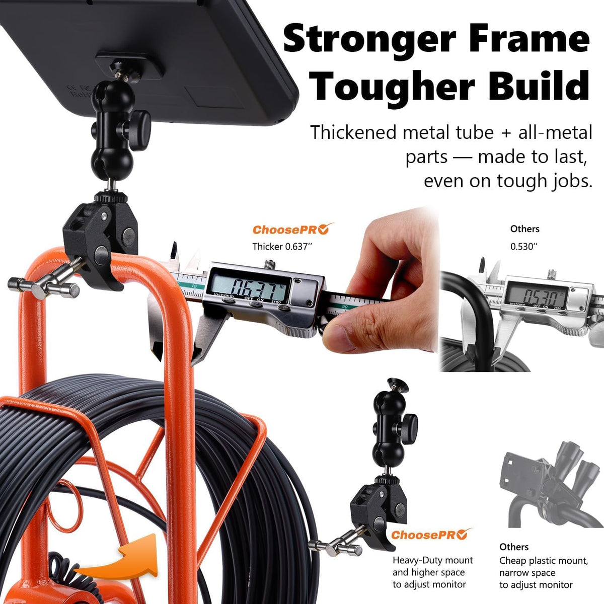 [ChoosePROÂ®] HD1080P Sewer Camera 7'' w/1s Twist-Unlock System, DVR-32GB, 0.64'' Thicker Reel, 5000mAh 100FT Marked Cable, Plumbing Pipe Inspection Camera for Drain & Sewer Inspection