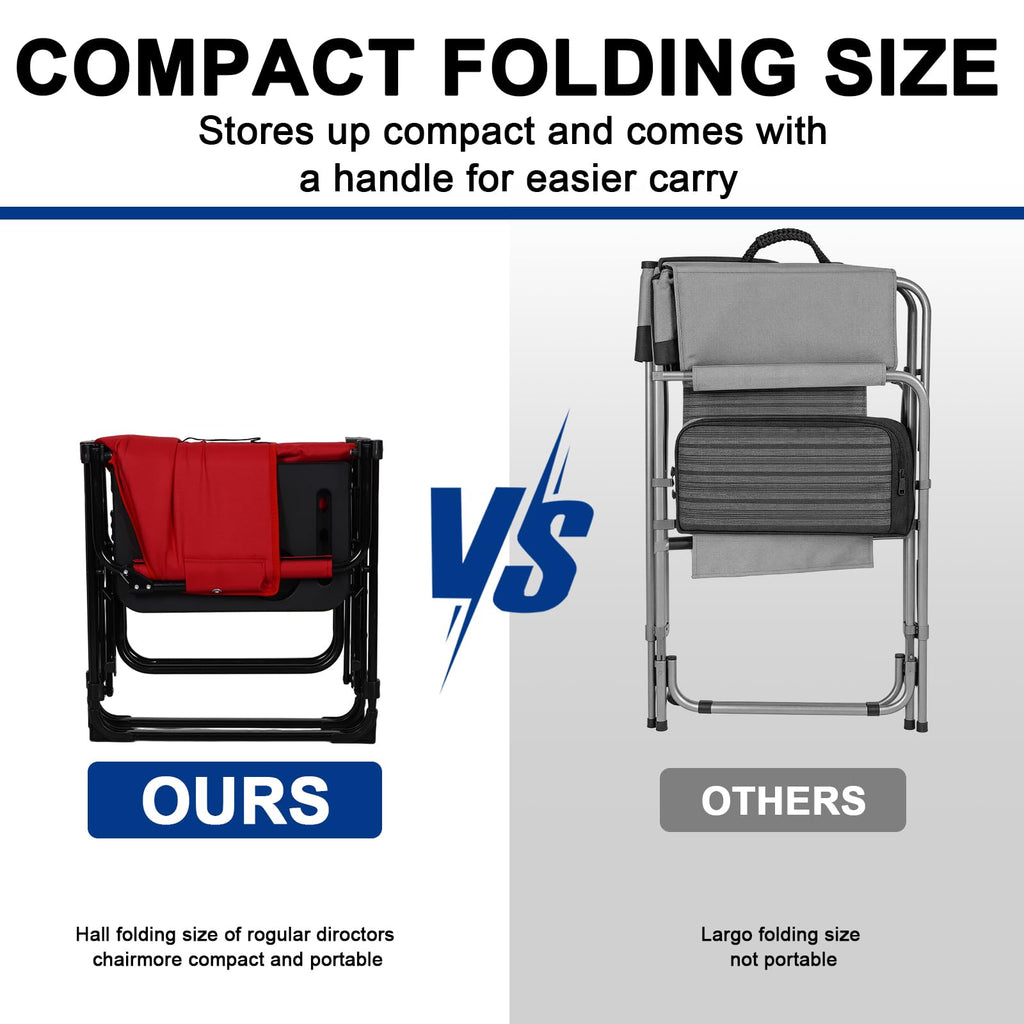 Romswi 2 Pack 30" Extra Tall Folding Camping Chairs, Heavy Duty Director Chairs with Side Table, Cup Holder & Storage Pocket, 400 LBS Support, Portable Outdoor Chairs for Camping, Sports, Events, Blue