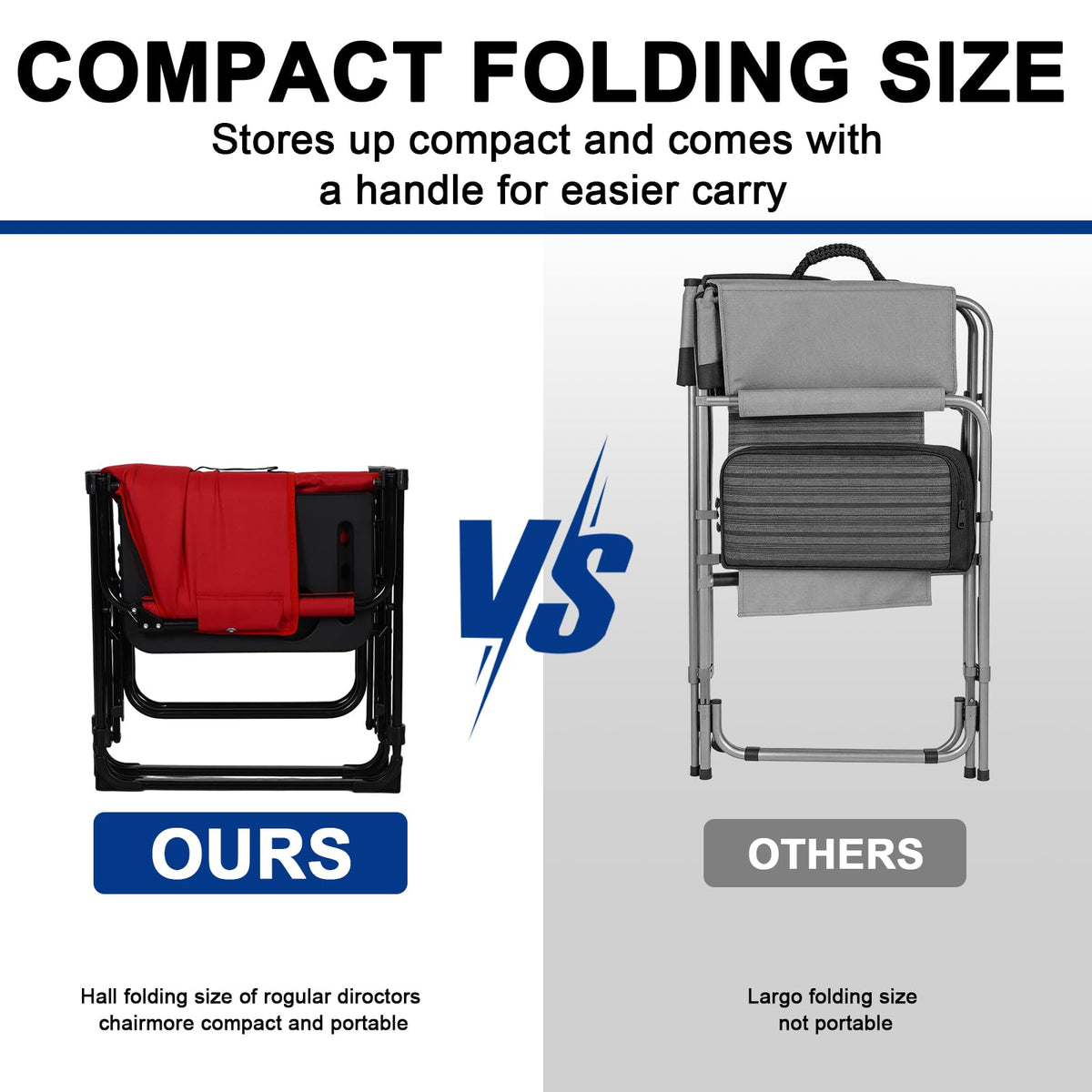 Romswi 2 Pack 30" Extra Tall Folding Camping Chairs, Heavy Duty Director Chairs with Side Table, Cup Holder & Storage Pocket, 400 LBS Support, Portable Outdoor Chairs for Camping, Sports, Events, Blue