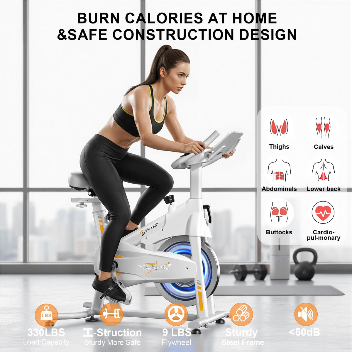 Exercise Bikes for Home,Spin Bike with Adjustable Magnetic,Brake Pad Resistance Silent Belt Drive,350lbs/300lbs Weight Capacity &Upgraded Version Seat for Home Cardio&Weight Loss(QM-530W)