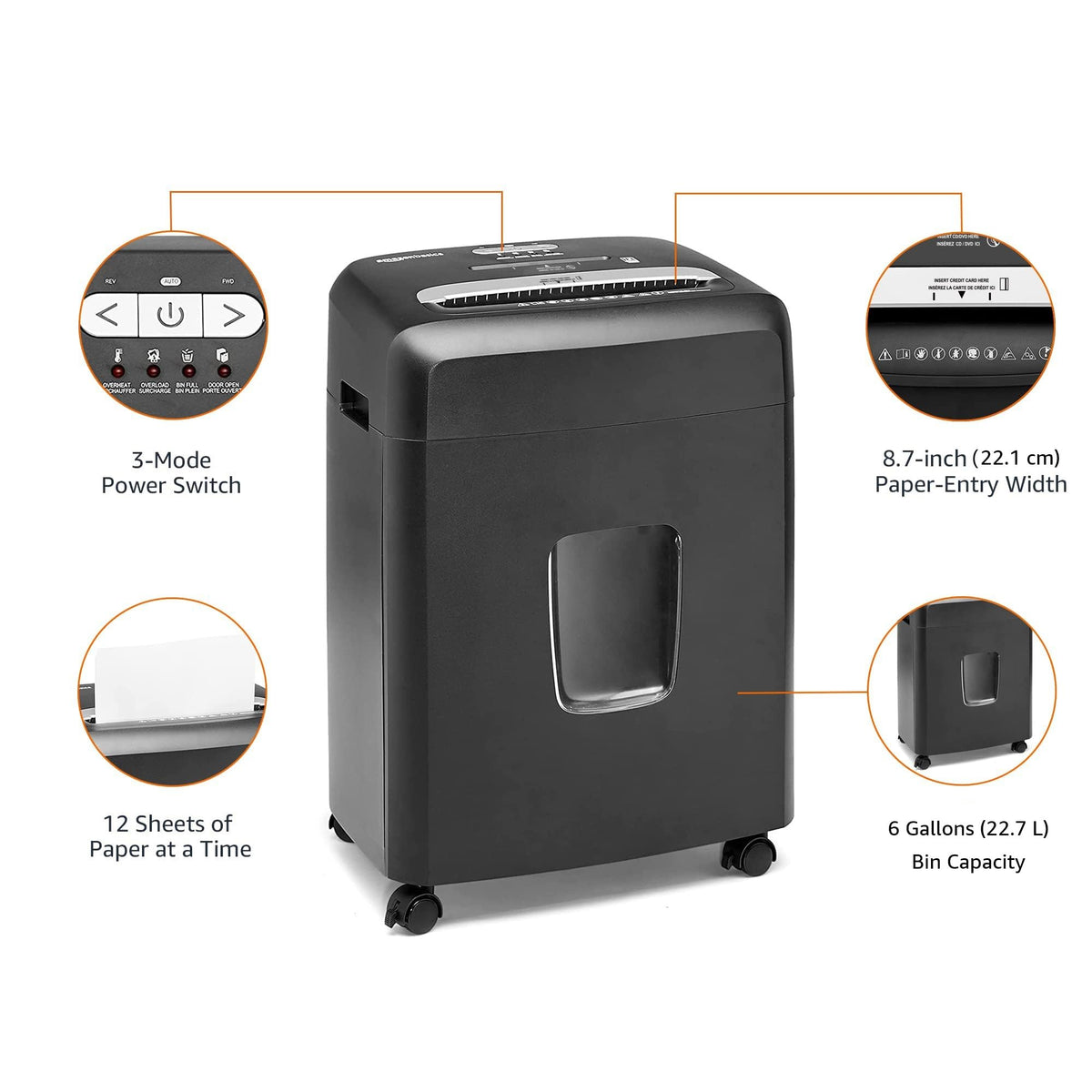 Amazon Basics 150-Sheet Autofeed Micro-Cut Paper and Credit Card Shredder, High Security Level P-4 with 8.5-Gallon Bin, 60-Minute Continuous Run Time, Black