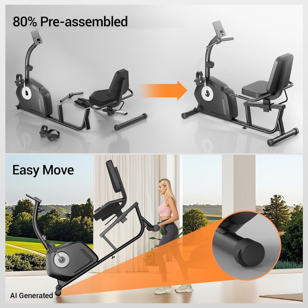 Recumbent Exercise Bike, Magnetic Stationary Bike for Home, Adjustable Seat