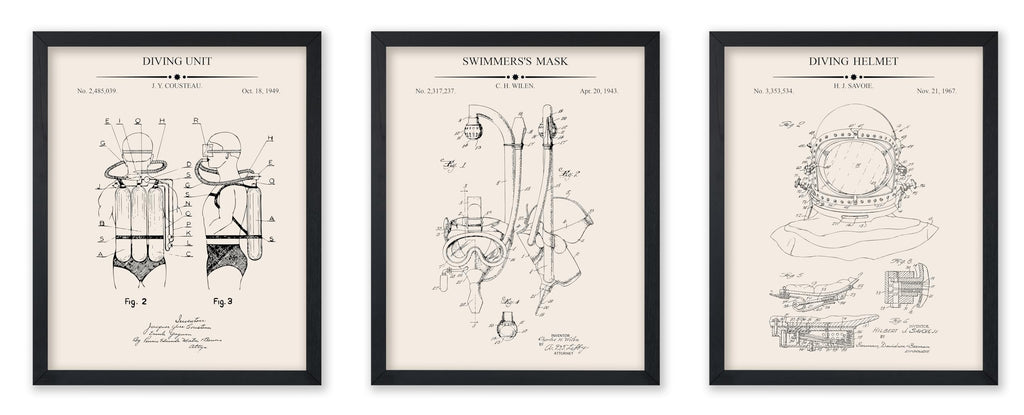 Poster Master 3-Piece Fencing Blueprint Poster - Fencing Garment Patent Print - Fencing Mask Design - Target Art - Sports Design - Technical Drawing Print - Gym or Office Decor - 8x10 Brown Framed