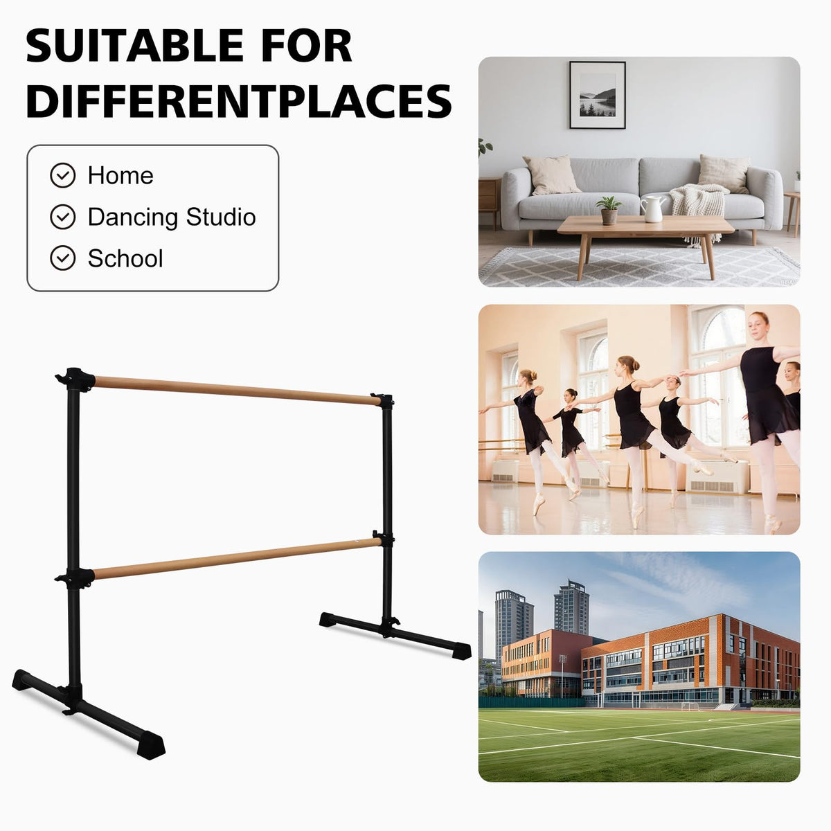 4FT/6FT Height Adjustable Double Ballet Barre, Freestanding Portable Stretching Dance Bar for Home, Heavy Duty Exercise Equipment for Kids & Adults with Anti-Slip Rubber Pads