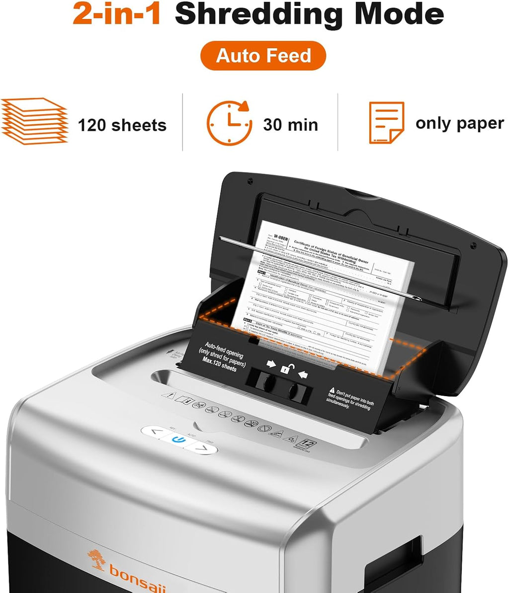 Bonsaii 120-Sheet Autofeed Micro-Cut 30-Min Run Heavy Duty Paper Shredder