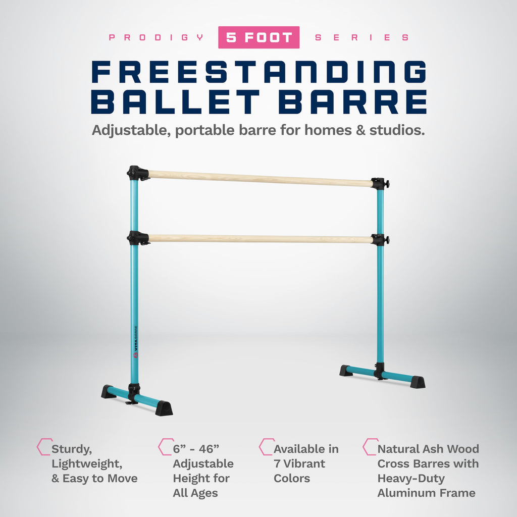 VITA Barre Portable Freestanding Double Ballet Barre, Prodigy, Wood | Adjustable Height, USA Made, Home or Gym Exercise Equipment for Kids & Adults | Dance, Fitness, Pilates