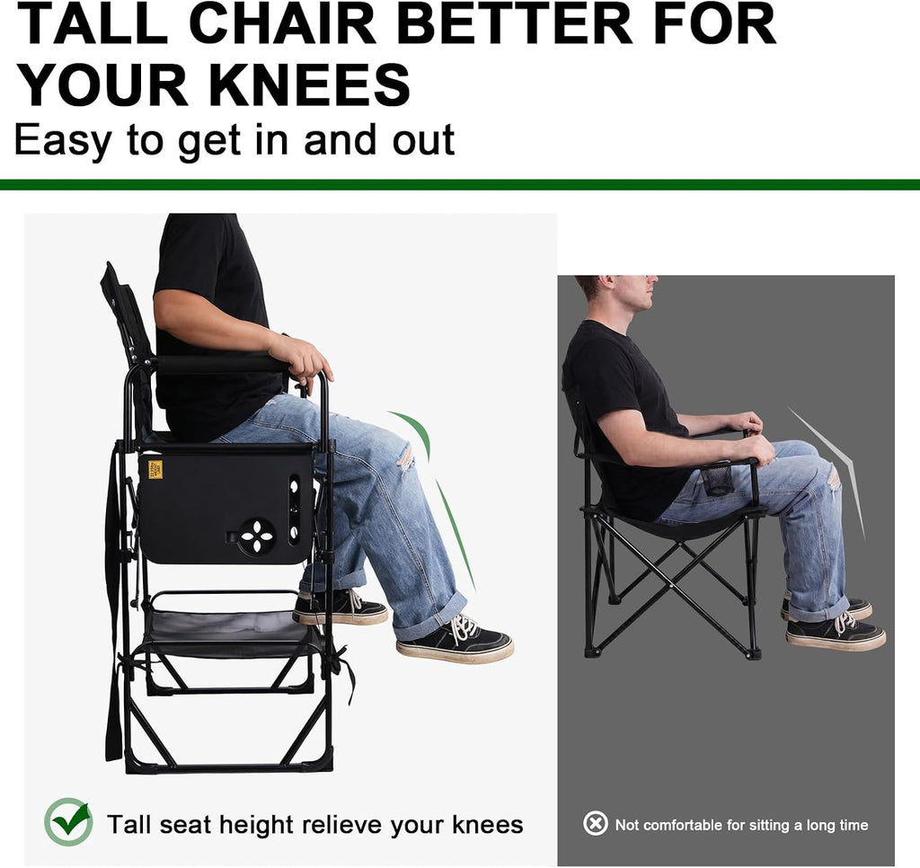 2 Pack Tall Directors Chair 30.7" Seat Height, Heavy Duty Folding Makeup Artist Chair with Side Table, Cup Holder & Storage Pocket, Portable High Camping Bar Stool Supports 400lbs, Black/Grey