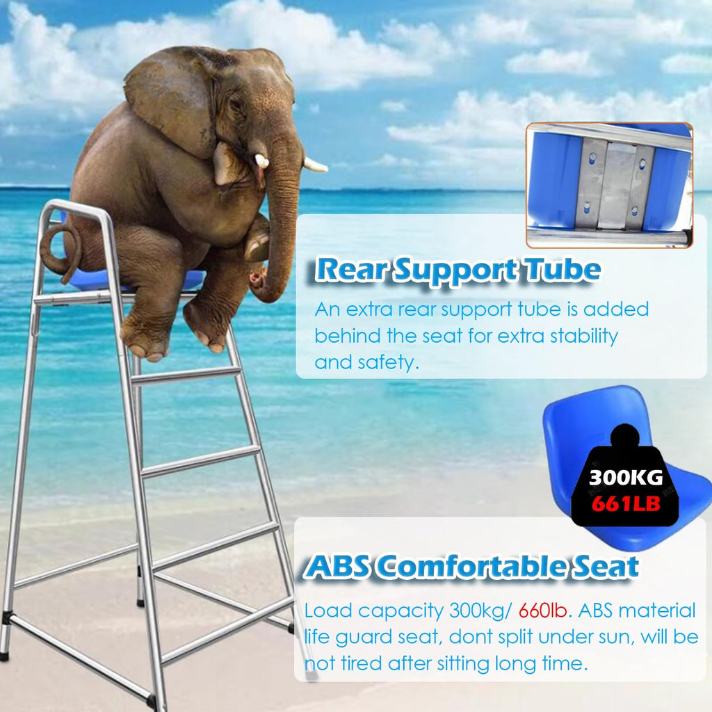 Heavy-Duty Rustproof Stainless Steel Lifeguard Chair - Durable Referee Stand for Pools, Water Parks & Beaches - Essential Safety Equipment for Lifeguards & Silver 85x100x180cm/33.5x39.4x71inch