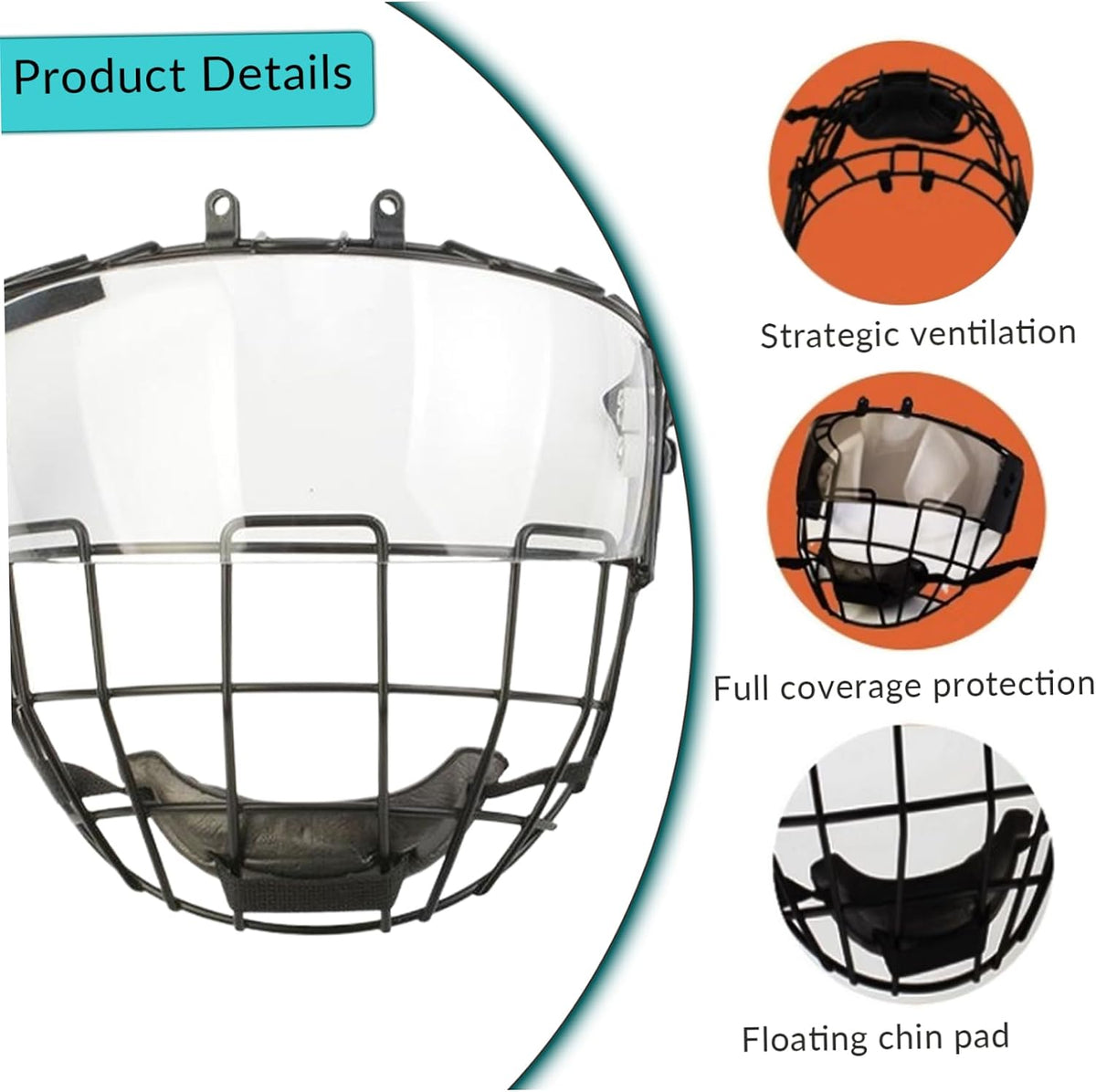 Hockey Visor Hockey Helmet with Metal Net & Transparent Hockey Visor with Anti-Fog and Anti-Scratch Coating Impact-Resistant Universal Lacrosse Helmet Kids Hockey Helmet