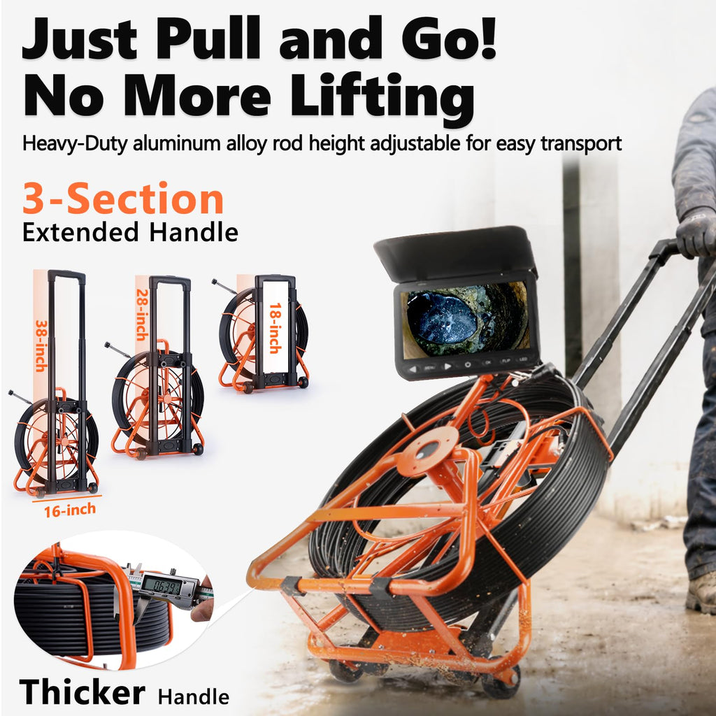 [ChoosePROÂ®] HD1080P Sewer Camera 7'' w/1s Twist-Unlock System, DVR-32GB, 0.64'' Thicker Reel, 5000mAh 100FT Marked Cable, Plumbing Pipe Inspection Camera for Drain & Sewer Inspection