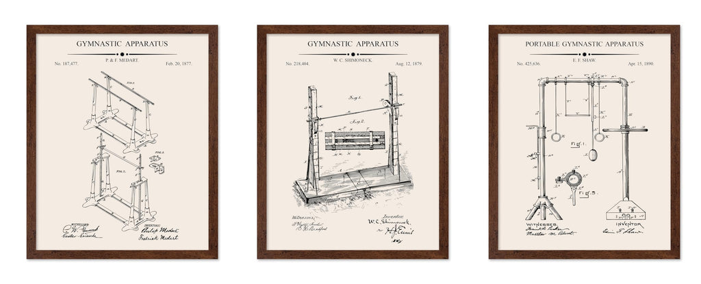 Poster Master 3-Piece Fencing Blueprint Poster - Fencing Garment Patent Print - Fencing Mask Design - Target Art - Sports Design - Technical Drawing Print - Gym or Office Decor - 8x10 Brown Framed