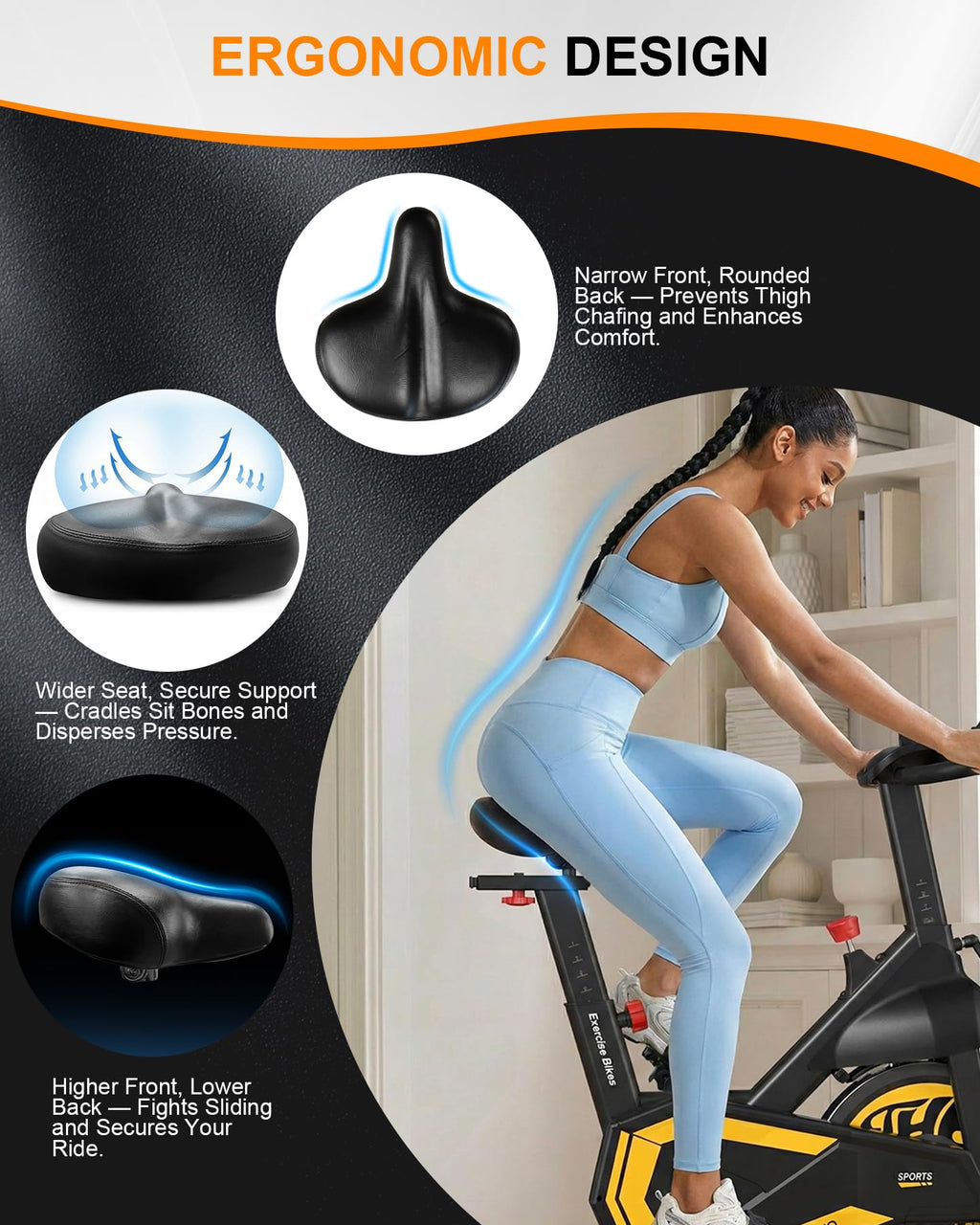 Exercise Bikes for Home,Spin Bike with Adjustable Magnetic,Brake Pad Resistance Silent Belt Drive,350lbs/300lbs Weight Capacity &Upgraded Version Seat for Home Cardio&Weight Loss(QM-530W)