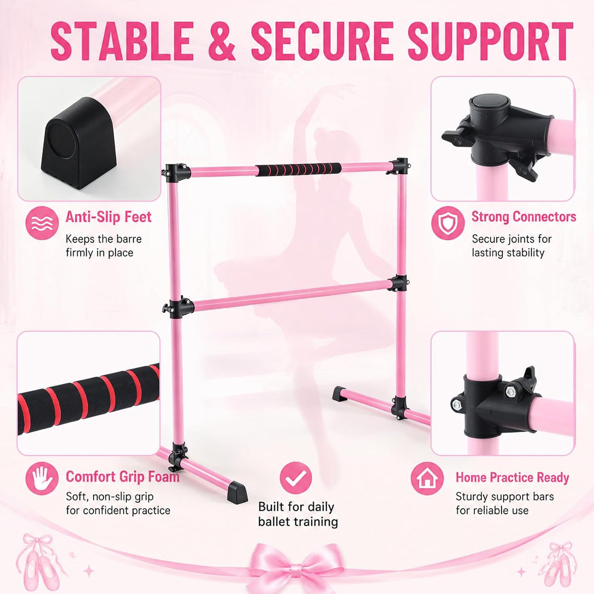 10pcs Ballet Barre Set, Height Adjustable Freestanding Dance Barre