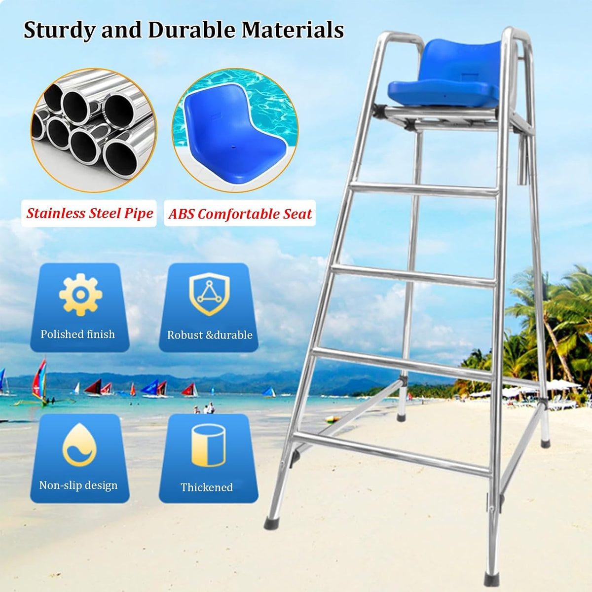 5.9ft Tall Lifeguard Chair, Commercial Elevated Rescue Ladder, Essential Lifeguard Equipment, 660LBS Load, for Swimming Beach/Water Park/Lake Outdoor Life Guard Chairs