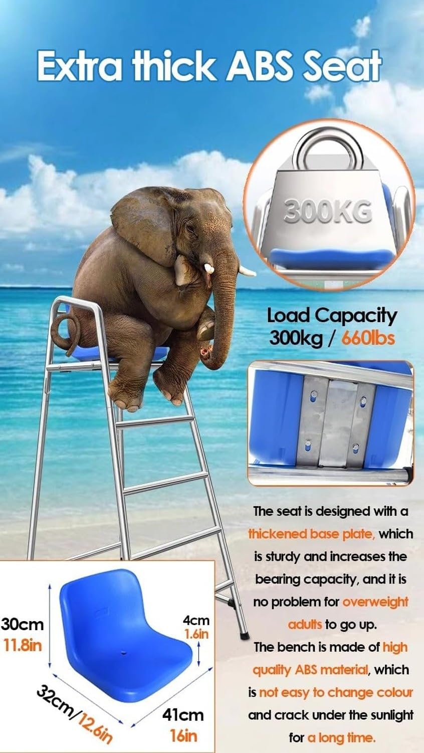 Outdoor Extra Tall Lifeguard Chair Stand for Beach Pool Patio Lake, 120 150 180 cm Adjustable Height Stainless Steel Frame Referee Seat for Tennis Volleyball Sw, Blue, 120cm/47.2in/3.9ft high