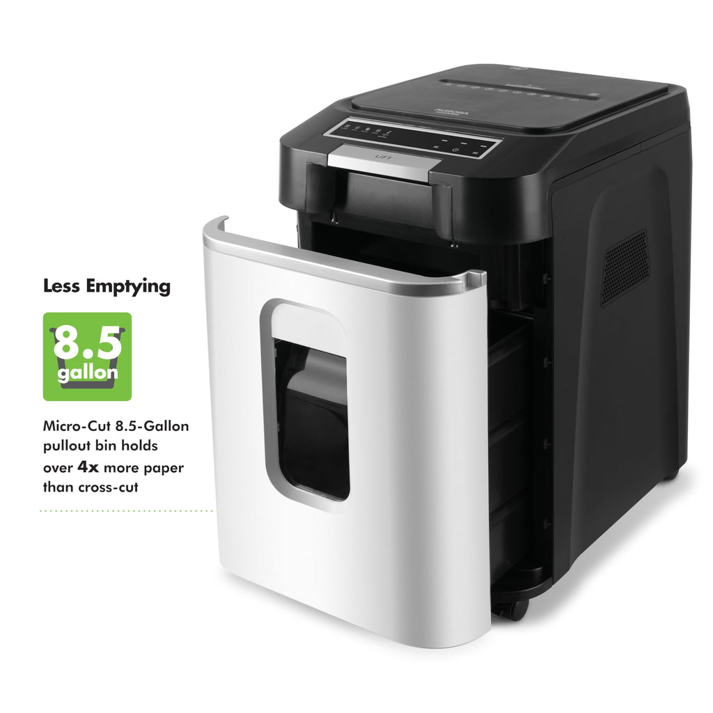 Aurora High Security AU110MB 110-Sheet Auto Feed Micro-Cut Paper and Credit Card Shredder with 4 Gallon Pullout Basket / 30 Minutes/Security Level P-4 (White/Black)