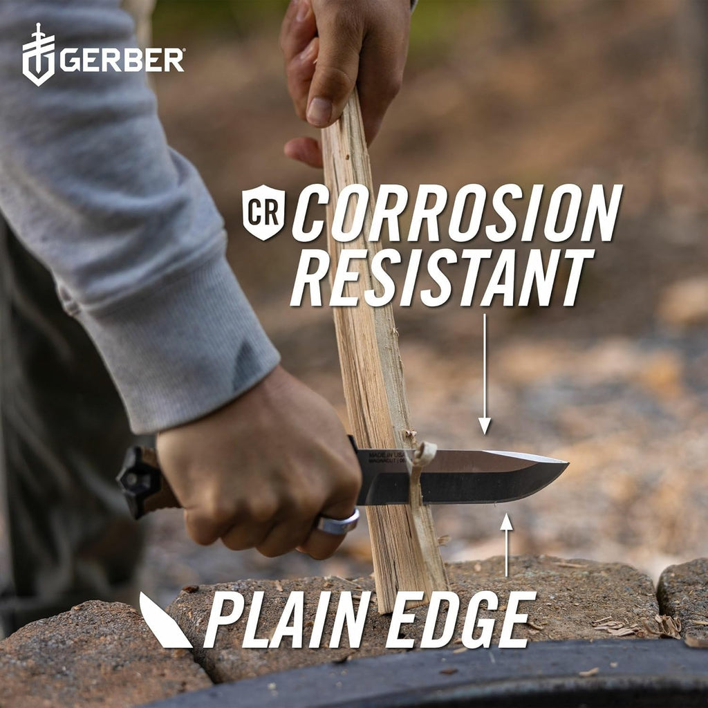 Gerber Gear StrongArm - Fixed Blade, Full Tang Knife - Camping Knife with Multiple Carry Options - Made in USA - Black, Serrated Edge