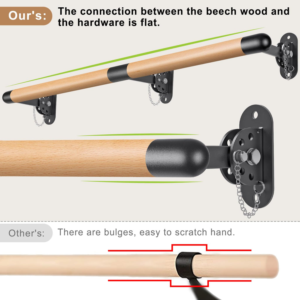 Dolibest Space Saver, Ballet Barre, Wall Mounted Traditional Wood Ballet Barre System Stretch/Dance for Home Barre Workout Equipment, Height Adjustable, for Kids and Adults
