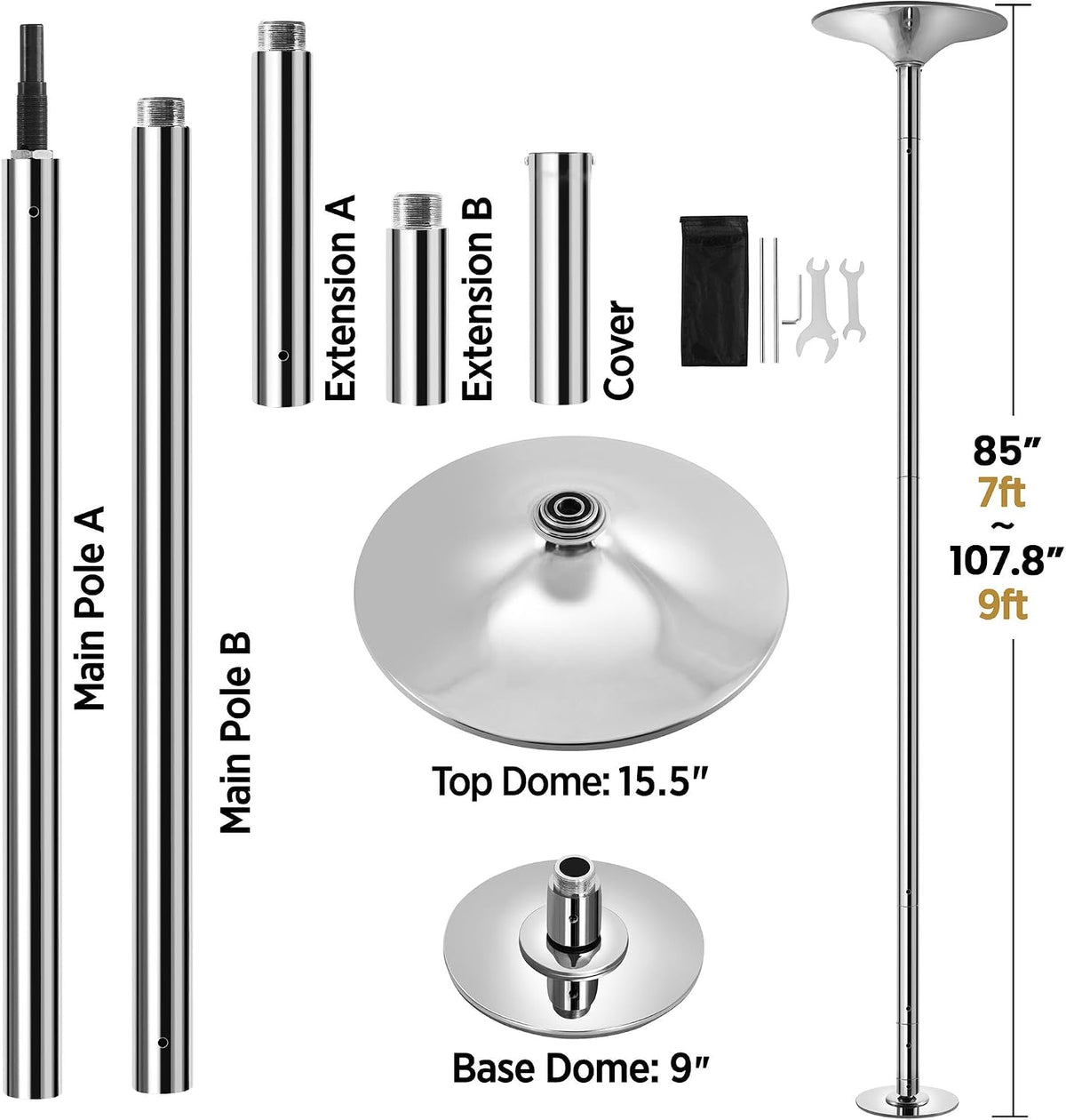 Yaheetech 45mm Portable Spinning & Static Pole Dance Pole for Home
