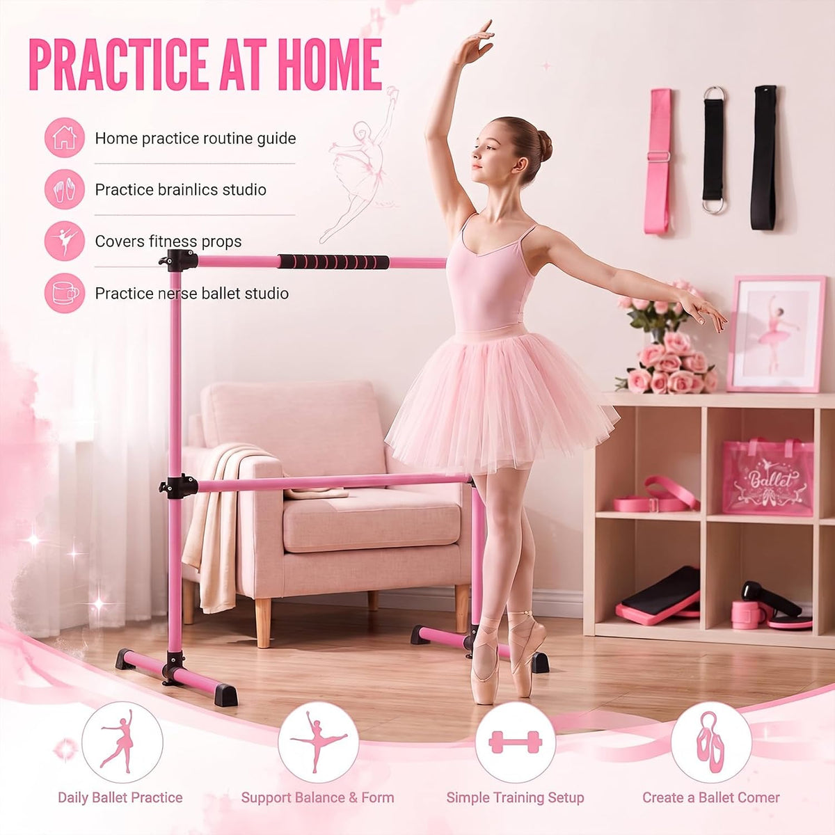 10pcs Ballet Barre Set, Height Adjustable Freestanding Dance Barre