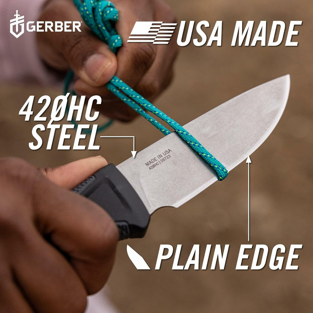 Gerber Gear StrongArm - Fixed Blade, Full Tang Knife - Camping Knife with Multiple Carry Options - Made in USA - Black, Serrated Edge