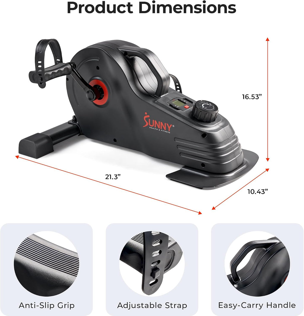 Sunny Health & Fitness 2-in-1 Smart Magnetic Pedal Exerciser, Compact Indoor Under-Desk Mini Exercise Bike for Full Body Cardio Workout and Physical Therapy, Free SunnyFit Training App Connection