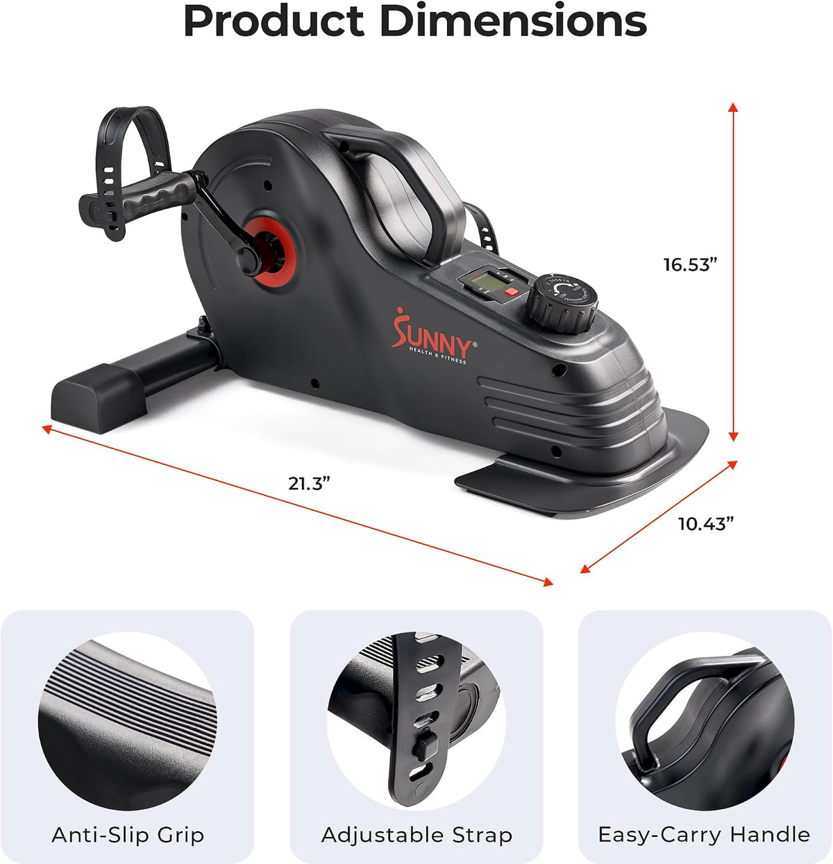 Sunny Health & Fitness 2-in-1 Smart Magnetic Pedal Exerciser, Compact Indoor Under-Desk Mini Exercise Bike for Full Body Cardio Workout and Physical Therapy, Free SunnyFit Training App Connection