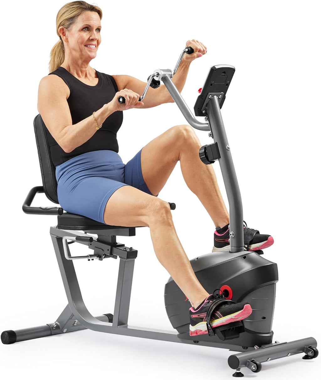 Sunny Health & Fitness Smart Magnetic Recumbent Bike for Home Cardio