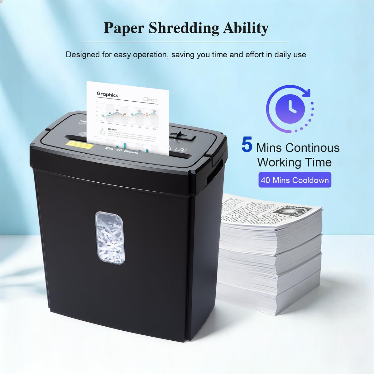 Wingwise Paper Shredder for Home, 15 Sheets Heavy Duty Cross Cut Shredders for Office, P-4, 15 Mins Runtime, 5.8-Gal Bin with Transparent Window, Shreds Credit Cards & CDs, Staples & Paper Clips