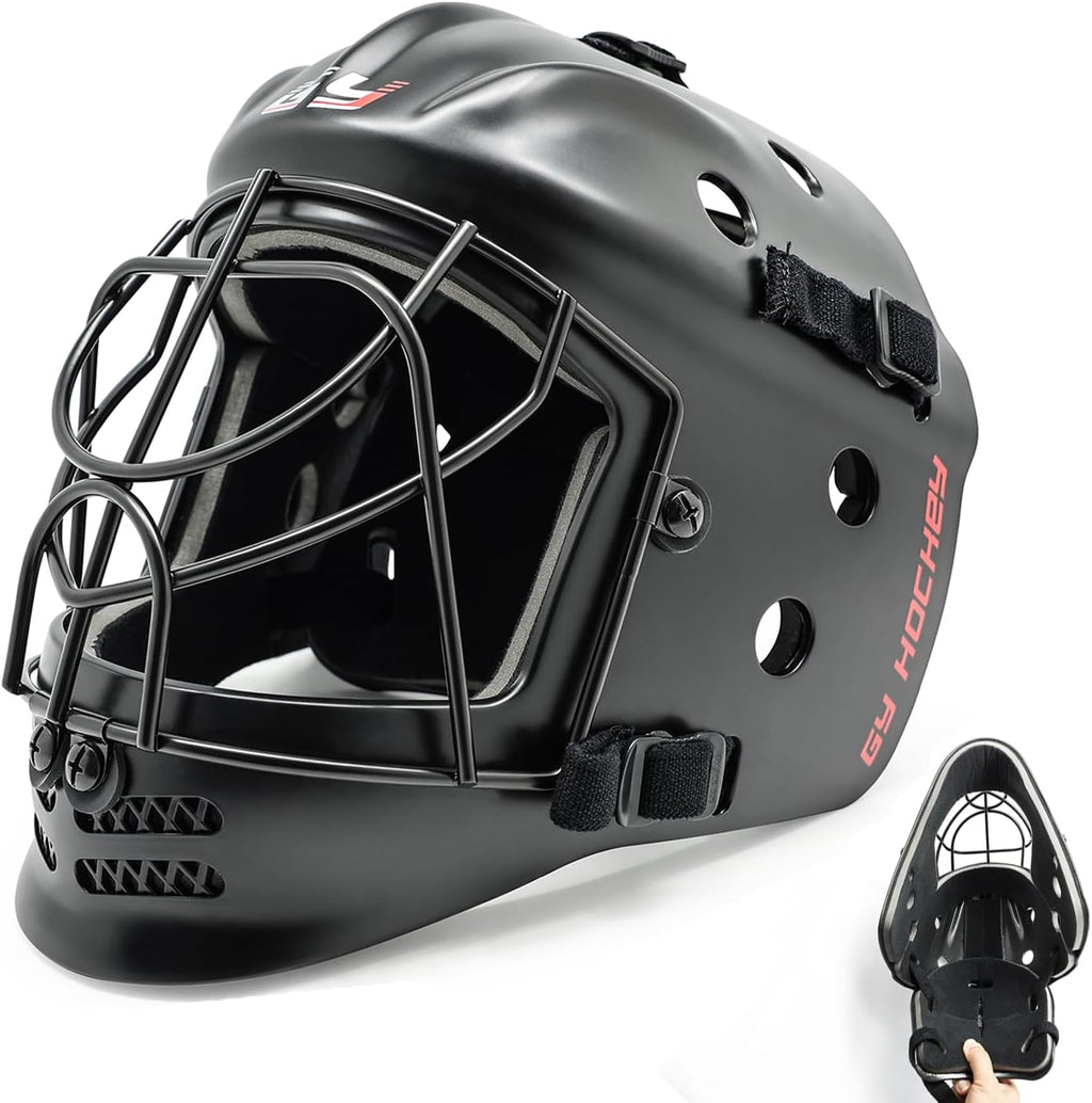 GY Field Hockey Goalie Helmet with Cage, Ice Hockey Goalie Face Mask for Youth, PC+ABS Shell/ 4.5mm A3 Steel Cage/ 10mm Foam Liner- XS