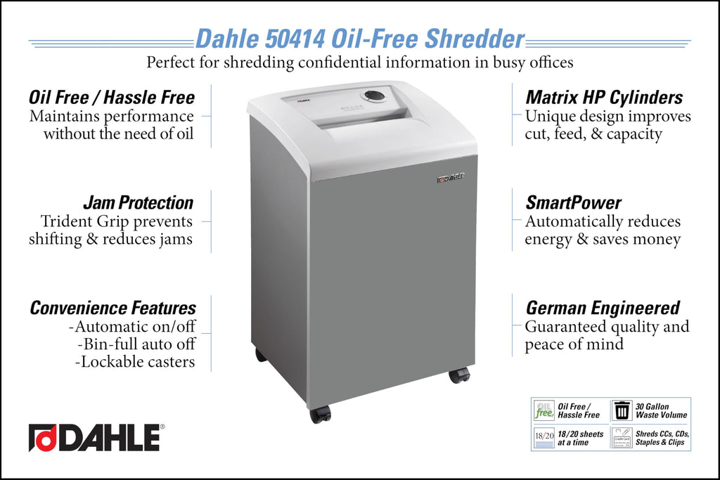 Dahle 50464 Paper Shredder, Cross Cut, P-4 Security, German Engineered, Jam Protection, Oil Free, SmartPower, Shreds CDs, 24 Sheet Max, 30 Gal Bin