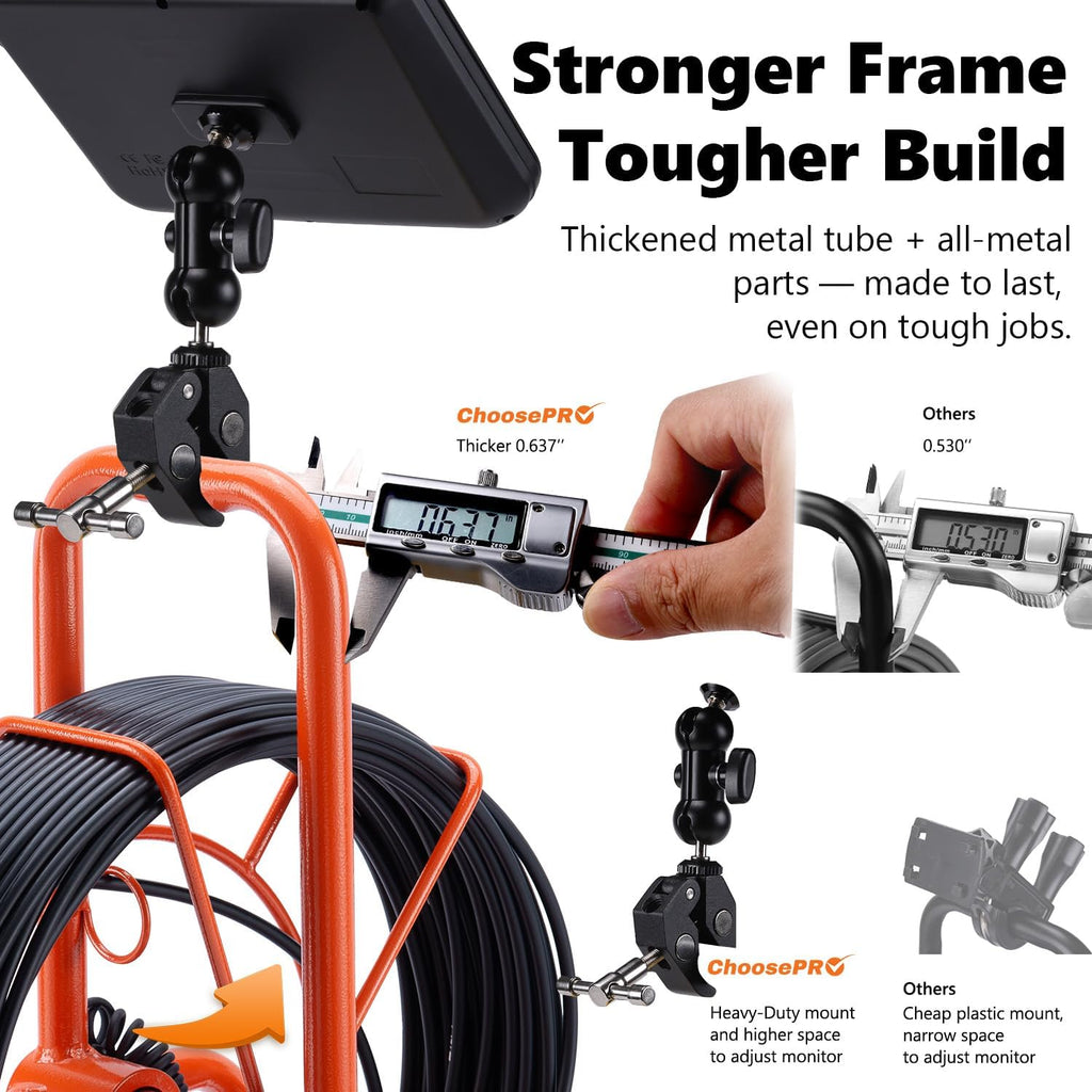 [ChoosePROÂ®] HD1080P Sewer Camera 7'' w/1s Twist-Unlock System, DVR-32GB, 0.64'' Thicker Reel, 5000mAh 100FT Marked Cable, Plumbing Pipe Inspection Camera for Drain & Sewer Inspection