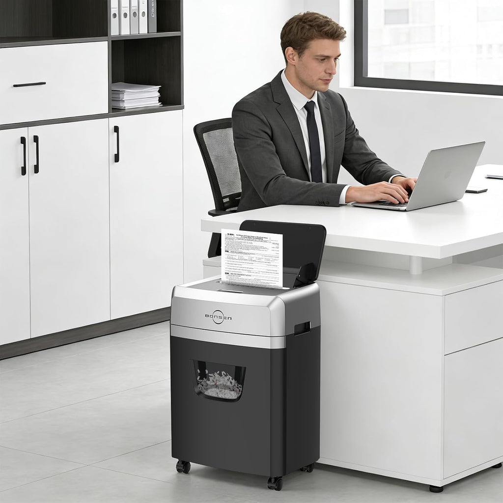 BONSEN 150-Sheet Autofeed Micro-Cut Heavy Duty Paper Shredder for Office