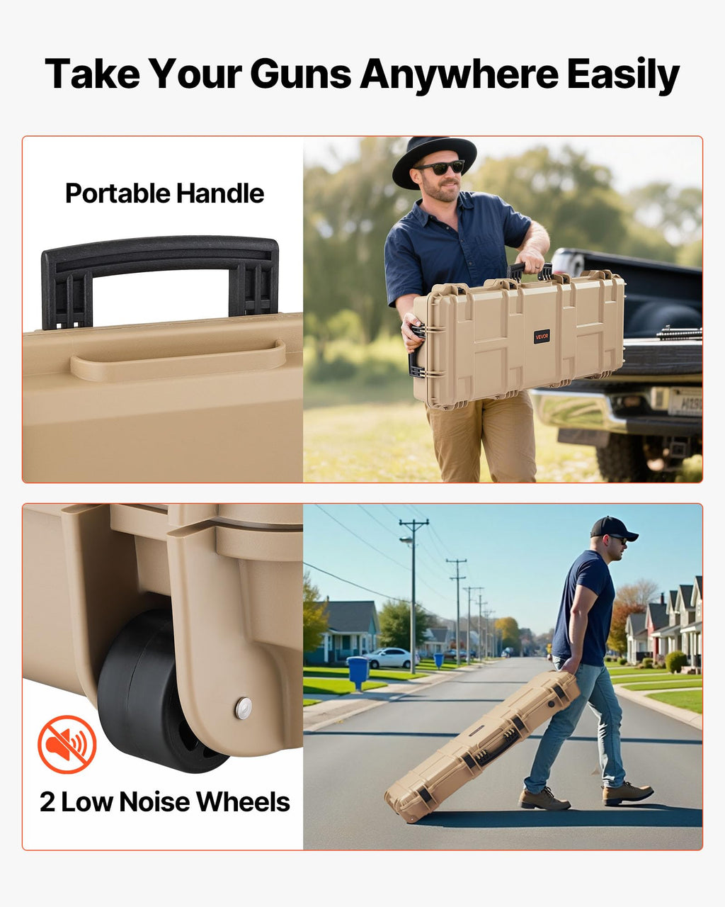 VEVOR Rifle Case, Rifle Hard Case with 4 Layers Fully-protective Foams, Lockable Hard Gun Case with Wheels, IP67 Waterproof & Crushproof, for Rifles or Shotguns