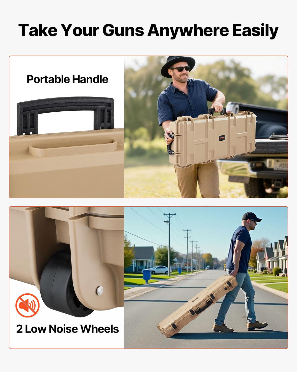 VEVOR Rifle Case, Rifle Hard Case with 4 Layers Fully-protective Foams, Lockable Hard Gun Case with Wheels, IP67 Waterproof & Crushproof, for Rifles or Shotguns