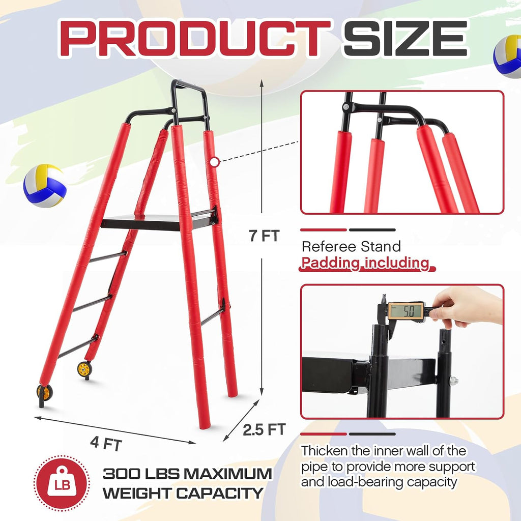 Leinuosen Volleyball Referee Stand with Protective Padding and Wheels 7 x 4 x 2.5 ft Fodable Referee Stand for Compact Storage and Easy Transport