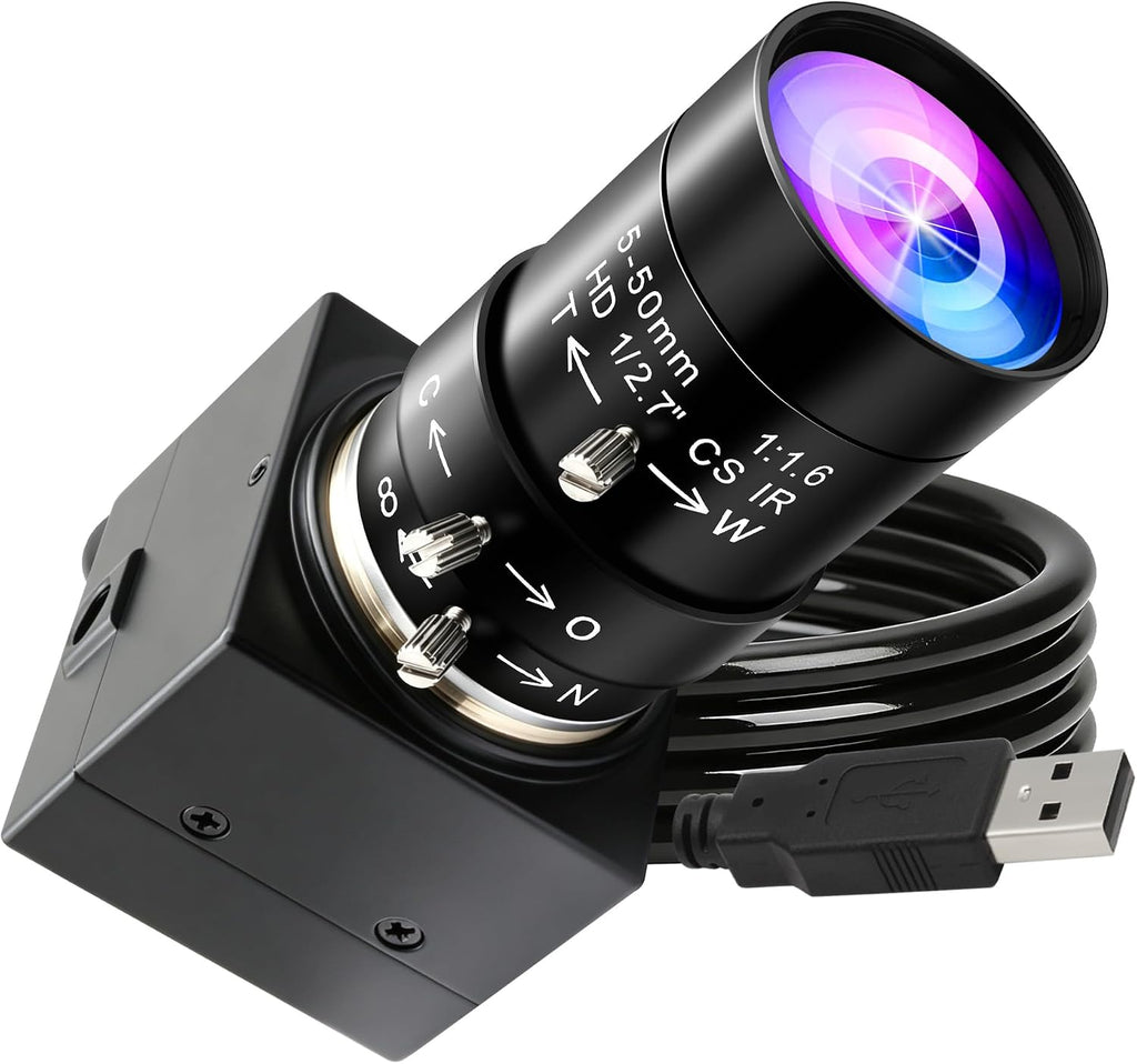 ELP 16MP Wide Angle USB Camera 5-50mm 10X Zoom Webcam for Raspberry Pi 4K Web Camera for Computer Mini UVC USB2.0 PC Variable Focus Web Cam IMX298 Industrial Lightburn Cameras for Laptop,Jetson Nano