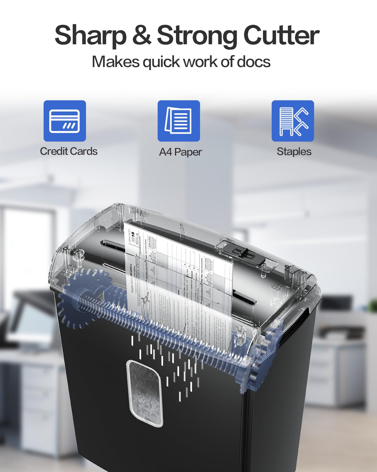 Locksworth 110-Sheet Micro Cut Shredder for Home Office, 6.9 Gallons Bin P-4 High Security Paper Shredder for Credit Card, Staple, Clip, Heavy Duty Commercial Shredders with Casters