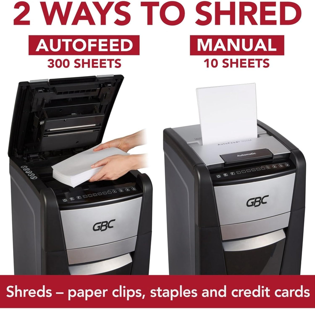 GBC Paper Shredder, Auto Feed+, 300 Sheet Capacity, Super Cross-Cut, Office Shredder, 300X (WSM1757608)