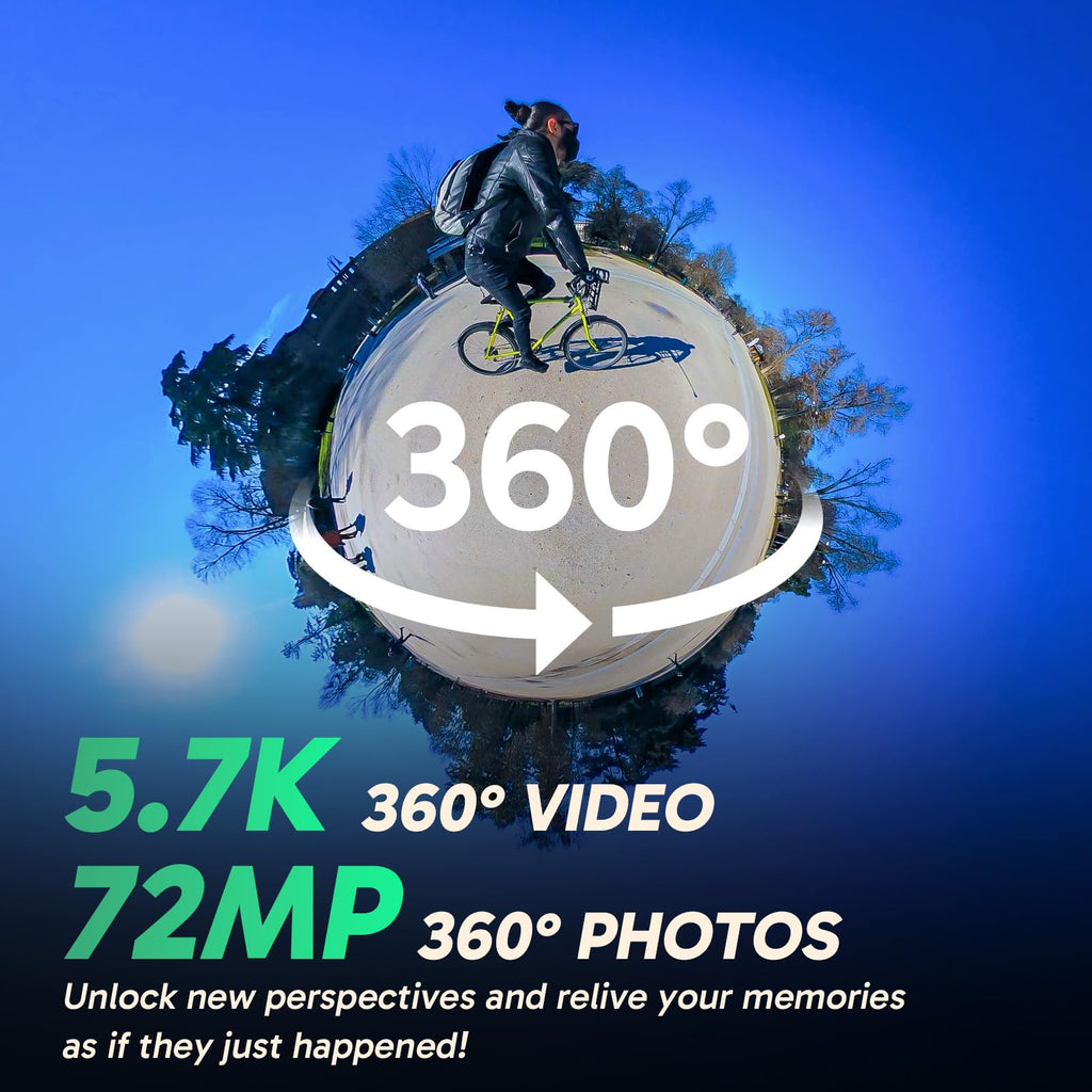 AKASO 360 Action Camera Standard Combo- 5.7K 360 Video with 1/2" 48MP Sensors, 72MP 360 Photo, 360-SuperSmooth, Invisible Selfie Stick Effect, 360Â° Horizon Lock, AI Tracking with 128GB MicroSD Card