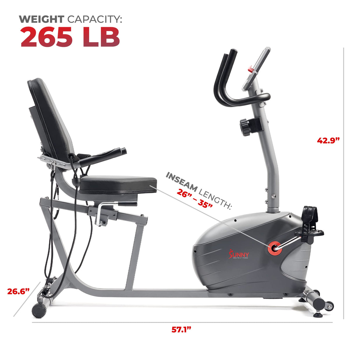 Sunny Health & Fitness Smart Magnetic Recumbent Bike for Home Cardio