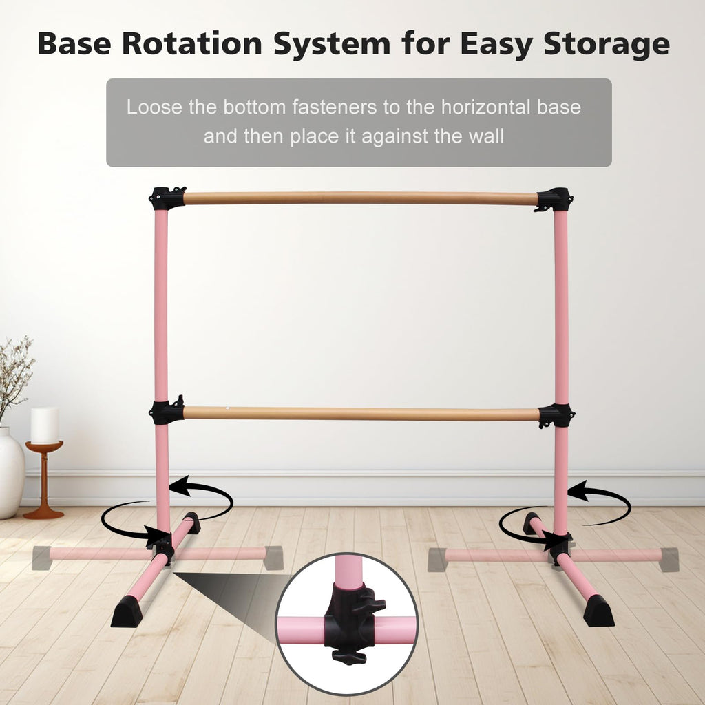 4FT/6FT Height Adjustable Double Ballet Barre, Freestanding Portable Stretching Dance Bar for Home, Heavy Duty Exercise Equipment for Kids & Adults with Anti-Slip Rubber Pads