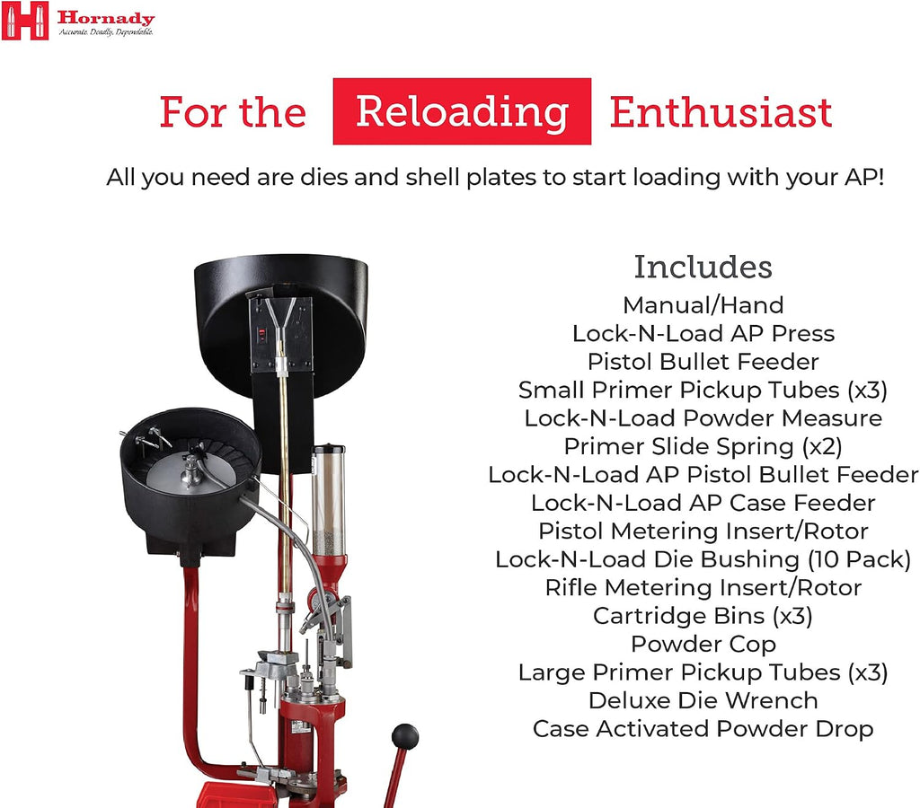 Hornady Lock-N-Load Ammo Plant â The Ultimate Ammunition Reloading Kit for Fast Reloading â Includes Progressive Reloading Press, Bullet Feeder, Case Feeder and More â Item 095160